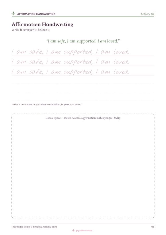 Affirmation handwriting page
